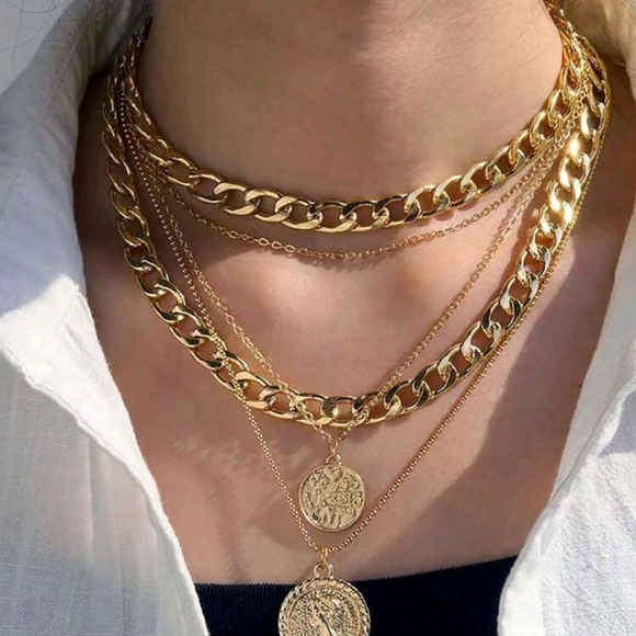 New‎ Layered Gold Coin Necklace Elegant & Versatile Statement Jewelry for women - Picture 2 of 3